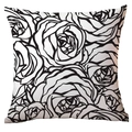 Square pillowcase featuring artistic black line rose patterns on a white background - White Background Black Line Rose (CDR289-16)