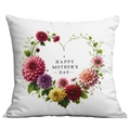 Square white Mother's Day pillow cover with colorful floral wreath and Happy Mother's Day text - 45x45cm / Mixed Dahlia (CDR288-10)