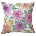 Peony and rose floral pillowcase with colorful watercolor flowers on a white base - Colorful Watercolor Rose (CDR289-17)
