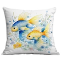 Square white pillowcase featuring watercolor gold fish and aquatic floral patterns - 45*45cm Short Plush Single Sided Without Core / Watercolor Two Goldfish Pattern (CDR238-18)