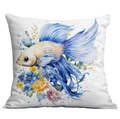 Square throw pillow cover featuring a golden betta fish and colorful floral print on white - 45*45cm Short Plush Single Sided Without Core / Gold Betta Fish Floral Pattern (CDR238-19)