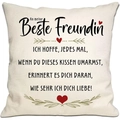 Close-up detail of linen pillowcase with German text and red heart floral patterns - Best Friend (DYM294-15) / 45*45cm Linen Single Sided Without Core