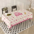 Detailed close-up of Mother's Day tablecloth with pink hearts and red holiday text - 40x60cm Brushed Fabric / Pink Hearts Group (ZB691-11)