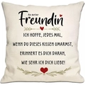 Close-up of linen pillowcase with German text and red heart decoration detail - Girlfriend (DYM294-14) / 45*45cm Linen Single Sided Without Core