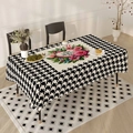 Detail of Happy Mother's Day tablecloth with floral wreath and houndstooth pattern - 40x60cm Brushed Fabric / B&W Houndstooth (ZB691-8)
