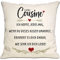 Close-up of linen pillowcase with German text for cousin and red heart pattern - Cousin (DYM294-13) / 45*45cm Linen Single Sided Without Core