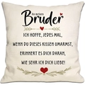 Detail of linen pillowcase with German text and red heart for brother gift - Brother (DYM294-12) / 45*45cm Linen Single Sided Without Core