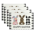 Easter table placemats set of 4 with bunny silhouette floral and leopard patterns - Black Buffalo Check Three Rabbits (YMCD1-25) / 30x45 Linen Placemat
