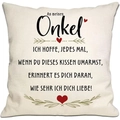 Detailed macro view of the natural linen texture and German text on the square pillowcase - Uncle (DYM294-17) / 45*45cm Linen Single Sided Without Core