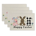 Lot de 4 sets de table de Pâques avec silhouettes de lapins et texte festif - Trois Lapins à Motifs (YMCD1-30) / Set de Table en Lin 30x45
