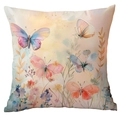 Square throw pillow cover with watercolor butterfly and floral art in warm tones - Watercolor Butterfly Style (CDR247-1) / 45x45cm Single Sided (Pillow Core Not Included)
