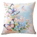 Square white pillowcase featuring vibrant watercolor butterfly and floral prints - Watercolor Butterfly Style (CDR247-2) / 45x45cm Single Sided (Pillow Core Not Included)