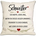 Linen square pillow cover with German sister message and red heart design on white background - Sister (DYM294-1) / 45*45cm Linen Single Sided Without Core