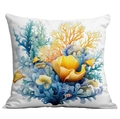 Square marine pillow case featuring colorful clownfish and coral reef illustration - 45*45cm Short Plush Single Sided Without Core / Clownfish Coral Reef Pattern (CDR238-29)