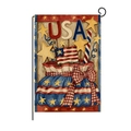 Detailed close-up of double-sided patriotic USA garden flag with rustic bow on a stand - USA Decorative Pouch Style (HYQ80-18)