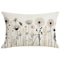 Minimalistischer Kissenbezug aus Leinen mit botanischem Wildblumenmuster in Schwarz-Weiß - Schwarz-Weiß Handgezeichneter Pflanzenstil (DYM295-1) / 30*50cm Leinen Einseitig Ohne Kern