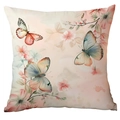 Square butterfly and floral pillowcase in watercolor style on off-white fabric - Watercolor Butterfly Style (CDR247-3) / 45x45cm Single Sided (Pillow Core Not Included)