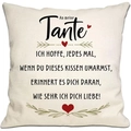 Linen pillowcase with German text and red hearts for Mother's Day and Aunt's gift - Aunt (DYM294-3) / 45*45cm Linen Single Sided Without Core