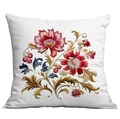 White square pillow cover with floral embroidery in red, pink and gold floral motifs - Retro Artistic Vibe (CDR300-25) / Single-Sided Print No Insert