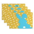 Set de 4 sets de table de Pâques avec silhouette lapin bleu et pois blancs sur jaune - Lapin Bleu à Pois Moutarde (YMCD1-2) / Set de Table en Lin 30x45