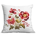Detailed view of colorful floral embroidery on high-quality white square pillow cover - Peach Yellow Floral (CDR300-15) / Single-Sided Print No Insert