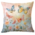 Square butterfly pillow cover featuring colorful watercolor insects and floral art - Watercolor Butterfly Style (CDR247-6) / 45x45cm Single Sided (Pillow Core Not Included)
