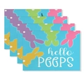 Lot de 4 sets de table de Pâques avec lapins Peeps bleus et fleurs décoratives - Lapins Colorés Bleu Éclatant (YMCD1-3) / Set de Table en Lin 30x45
