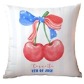 Détail de la taie d'oreiller fête de l'indépendance avec cerises, nœud et texte coquette - 45x45cm Simple Face Sans Rembourrage / Style Rayures Cerise (CDR297-1)