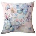 Square pillow cover featuring blue and purple butterfly patterns with floral accents - Watercolor Butterfly Style (CDR247-8) / 45x45cm Single Sided (Pillow Core Not Included)