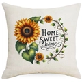 Detailed texture of cotton linen sunflower cushion cover with Home Sweet Home print - Home Sweet Home Wreath Style (DYM298-9) / 45*45cm Linen Single Sided Without Core