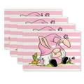 Lot de 4 sets de table de Pâques avec gnome rose, oreilles de lapin et carottes - Nain de Pâques à Carreaux Rose et Blanc (YMCD1-6) / Set de Table en Lin 30x45