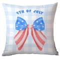 Housse de coussin du 4 juillet avec nœud drapeau américain sur motif à carreaux bleus - 45x45cm Simple Face Sans Rembourrage / Style Nœud Carreaux (CDR297-4)