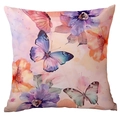 Square butterfly pillow cover with watercolor floral patterns in purple and blue tones - Watercolor Butterfly Style (CDR247-9) / 45x45cm Single Sided (Pillow Core Not Included)