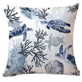 Fodera per cuscino in poliestere con tartarughe marine blu scuro e motivi corallo - Motivo Tartaruga Marina Blu Grigio (CDR284-1)