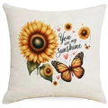 Detail of sunflower and butterfly pillowcase with You are my Sunshine artistic printing - You Are My Sunshine Butterfly Style (DYM298-20) / 45*45cm Linen Single Sided Without Core