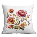 Square floral embroidered throw pillow cover with colorful flowers on a white background - Single-Sided Print No Insert