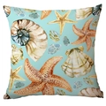 Federa per cuscino vita marina con stelle marine e conchiglie su sfondo blu chiaro - Motivo Vita Marina Blu Chiaro (CDR284-2)