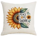 Detailed view of sunflower pillowcase with peace love sunshine print and linen texture - Peace Love Sunshine Sunflower Style (DYM298-13) / 45*45cm Linen Single Sided Without Core
