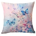 Blue butterfly and pink floral watercolor print cushion cover for sofa decor - Watercolor Butterfly Style (CDR247-10) / 45x45cm Single Sided (Pillow Core Not Included)