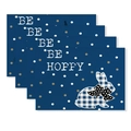 Lot de 4 sets de table de Pâques bleu marine avec motif lapin et texte Be Hoppy - Lapin à Carreaux à Pois Bleu Foncé (YMCD1-8) / Set de Table en Lin 30x45