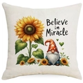 Dettaglio della trama del cuscino con gnomo girasole e stampa Believe in Miracle - Stile Gnomo Believe in Miracle (DYM298-4) / 45*45cm Lino Lato Singolo Senza Interno