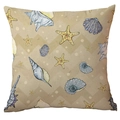 Federa per cuscino in poliestere beige con stelle marine e conchiglie stile oceano - Elementi Marini Sfondo Zigzag Beige (CDR284-4)