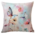 Square butterfly and floral watercolor pillowcase in pastel pink and purple colors - Watercolor Butterfly Style (CDR247-12) / 45x45cm Single Sided (Pillow Core Not Included)