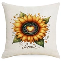 Linen sunflower throw pillow cover with glowing heart design and Love typography - Sunflower Heart Love Style (DYM298-12) / 45*45cm Linen Single Sided Without Core