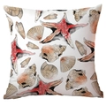 Polyester throw pillow cover with artistic watercolor starfish and seashells print - 45x45CM (No Core) / White Background Orange Red Starfish Shell Pattern (CDR284-5)