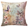 Square butterfly throw pillow cover with watercolor floral art in purple and orange - Watercolor Butterfly Style (CDR247-13) / 45x45cm Single Sided (Pillow Core Not Included)