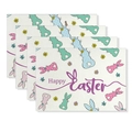 Lot de 4 sets de table de Pâques avec silhouettes de lapins et texte Happy Easter - Joyeuses Pâques Plusieurs Lapins (YMCD1-12) / Set de Table en Lin 30x45