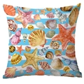 Polyester square pillowcase with ocean theme featuring seashells and starfish on blue stripes - 45x45CM (No Core) / Blue White Stripe Background Marine Illustration (CDR284-6)