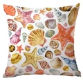 Marine life pillow cover with watercolor seashells and starfish on white polyester - 45x45CM (No Core) / White Background Hand-painted Watercolor Shells (CDR284-7)