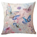 Square cushion cover with watercolor butterfly and floral print on white background - Watercolor Butterfly Style (CDR247-15) / 45x45cm Single Sided (Pillow Core Not Included)